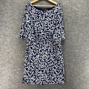 Johi Dress Women 18 Plus Blue Floral Shift Midi Zipper 3/4 Sleeve Lined Casual